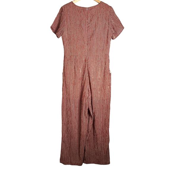 Roolee Women’s Rust Red White Striped Short Sleeve Jumpsuit Medium - Picture 2 of 14